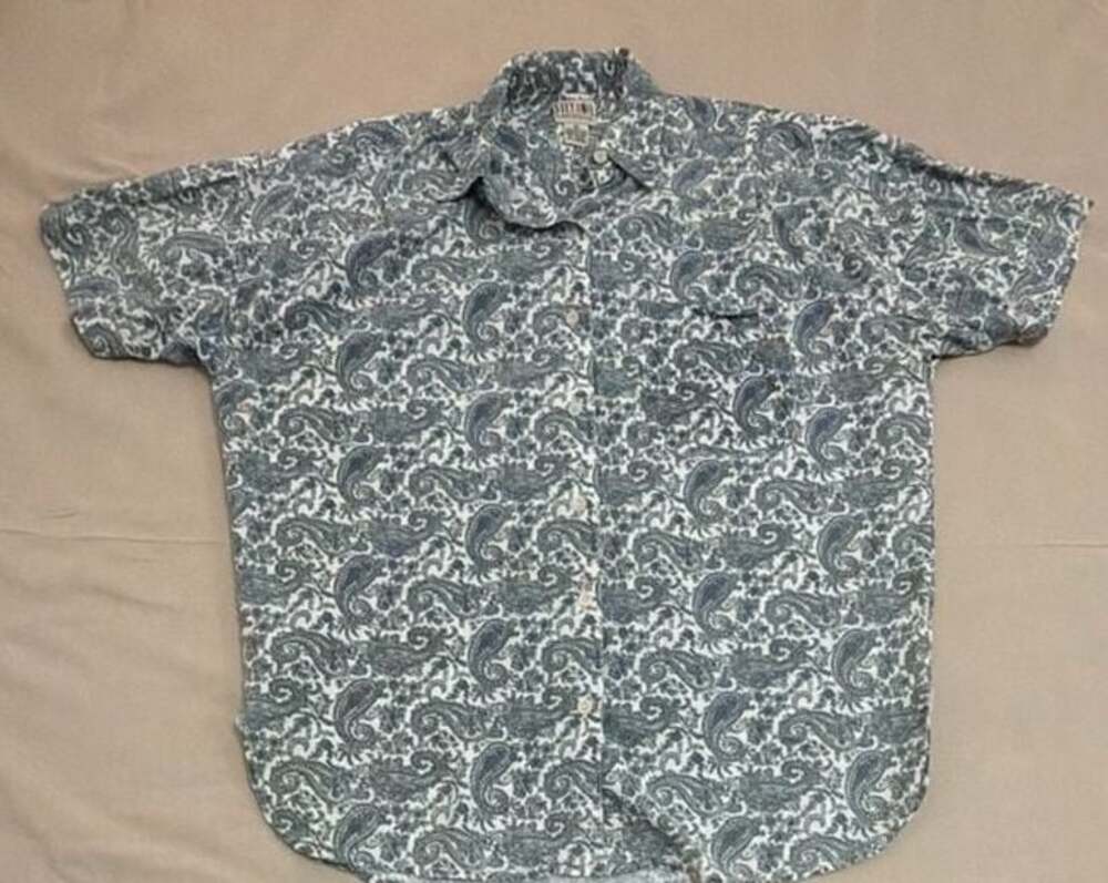 Stefano International Men's Button-Down Shirt Medium Blue Floral Paisley Cotton
